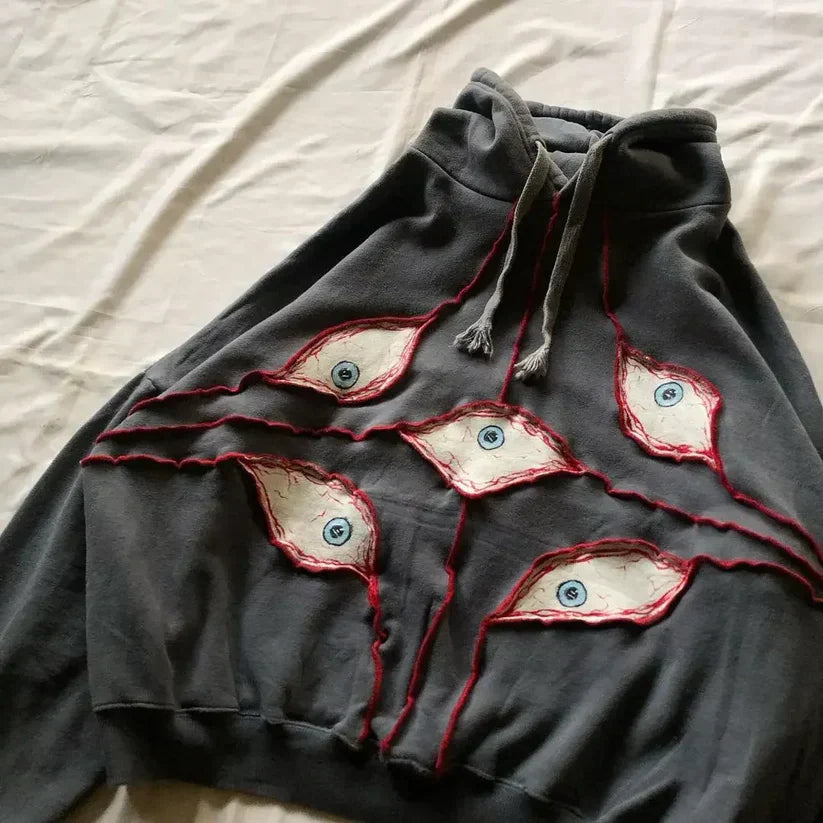 Harajuku Eye Embroidered Hoodie