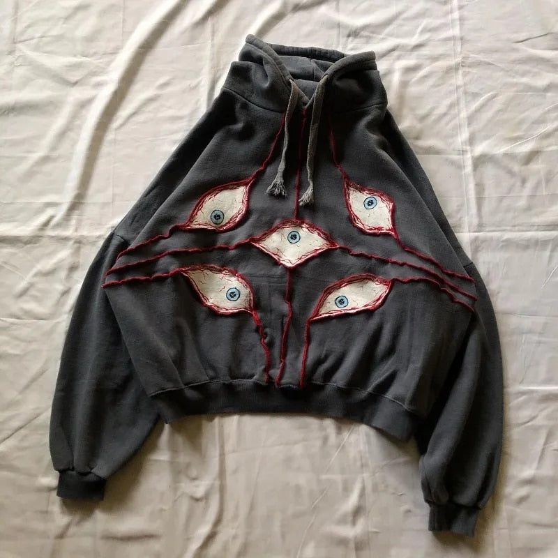 Harajuku Eye Embroidered Hoodie