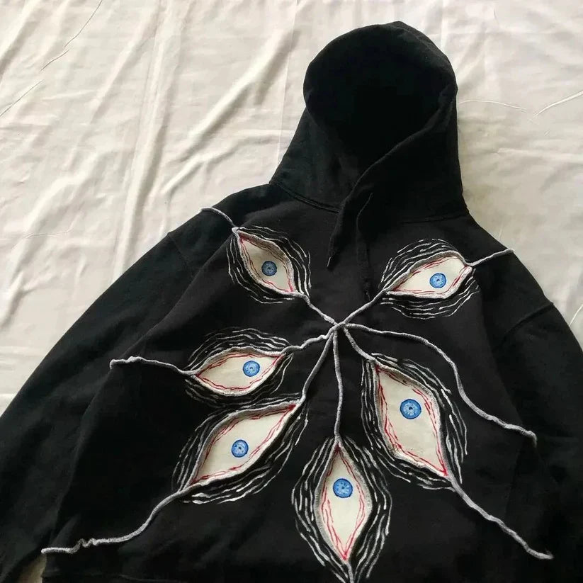 Harajuku Eye Embroidered Hoodie