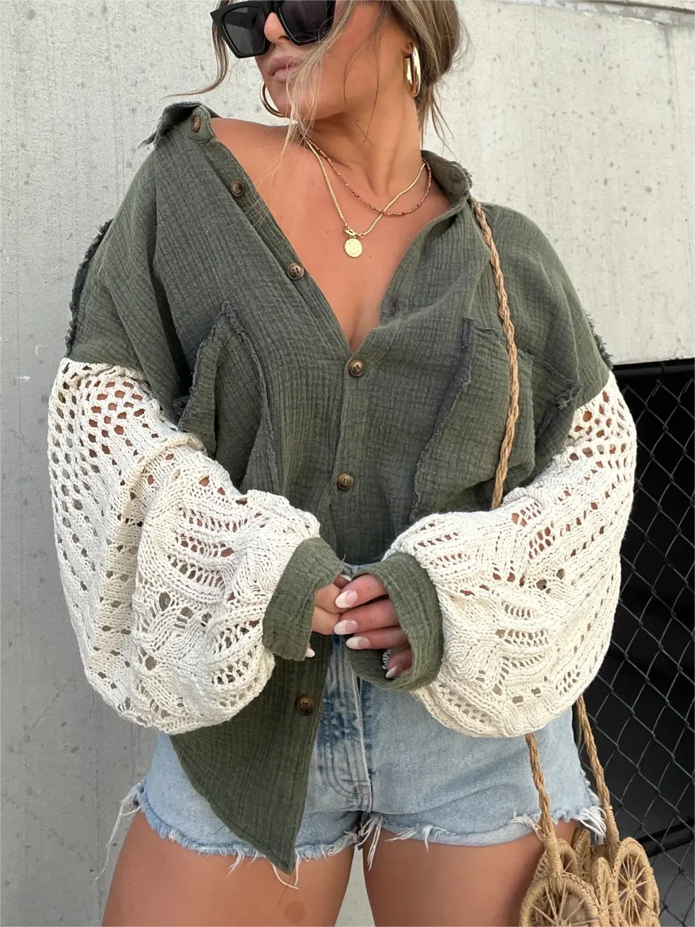 Linette™ Boho Crochet Sleeve Shacket