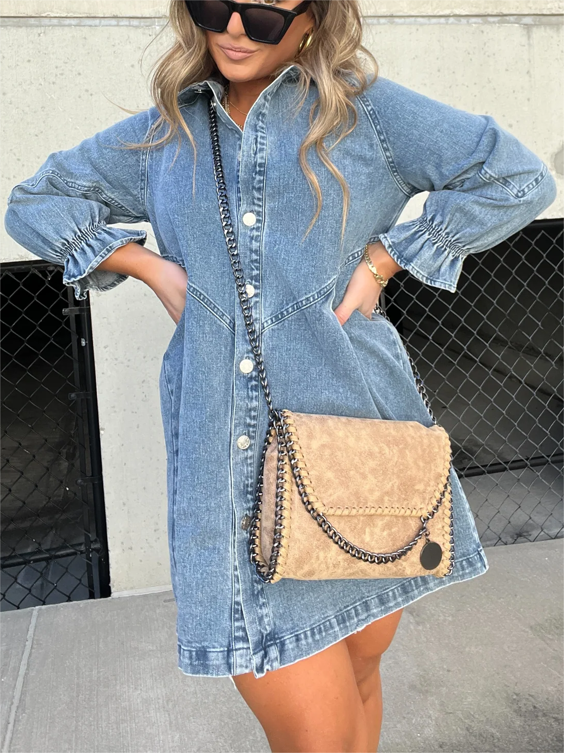 Linda™ Denim Puff Sleeve Dress